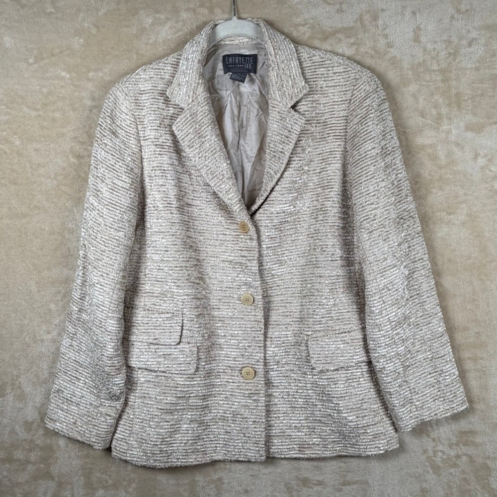 Lafayette 148 New York Textured Boucle Wool Blend Blazer Champagne Gold Size 10